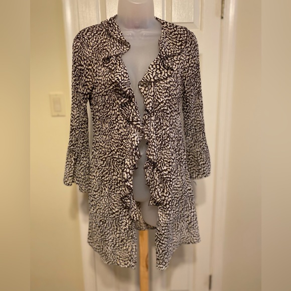 Sunny Leigh Tops - Sunny Leigh - Woman’s brown & cream animal print open tunic w/ruffles, Size: S